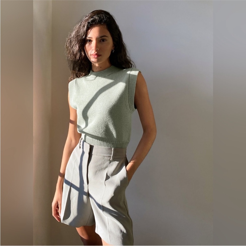 Aritzia Wilfred Alps Vest Sweater Merino Wool Cotton Blend Silver Sage Size XS
